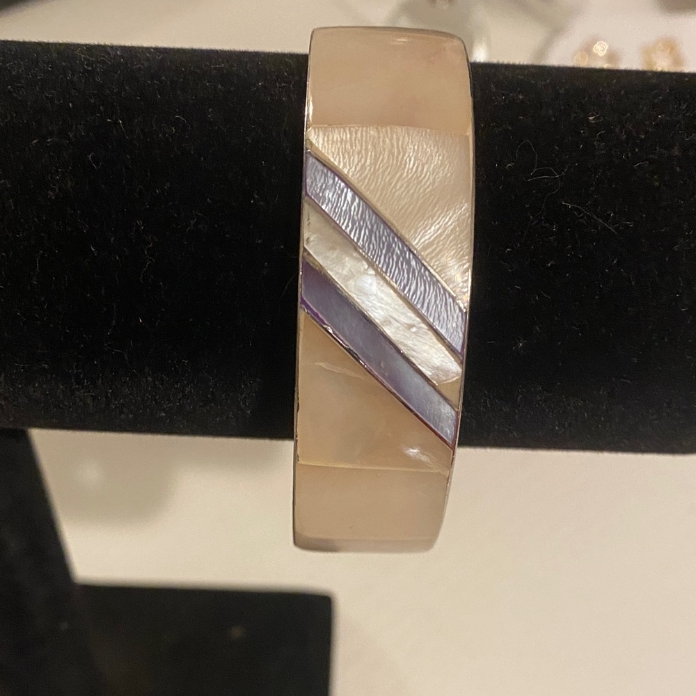 Elegant Cream and Purple Bangle Bracelet